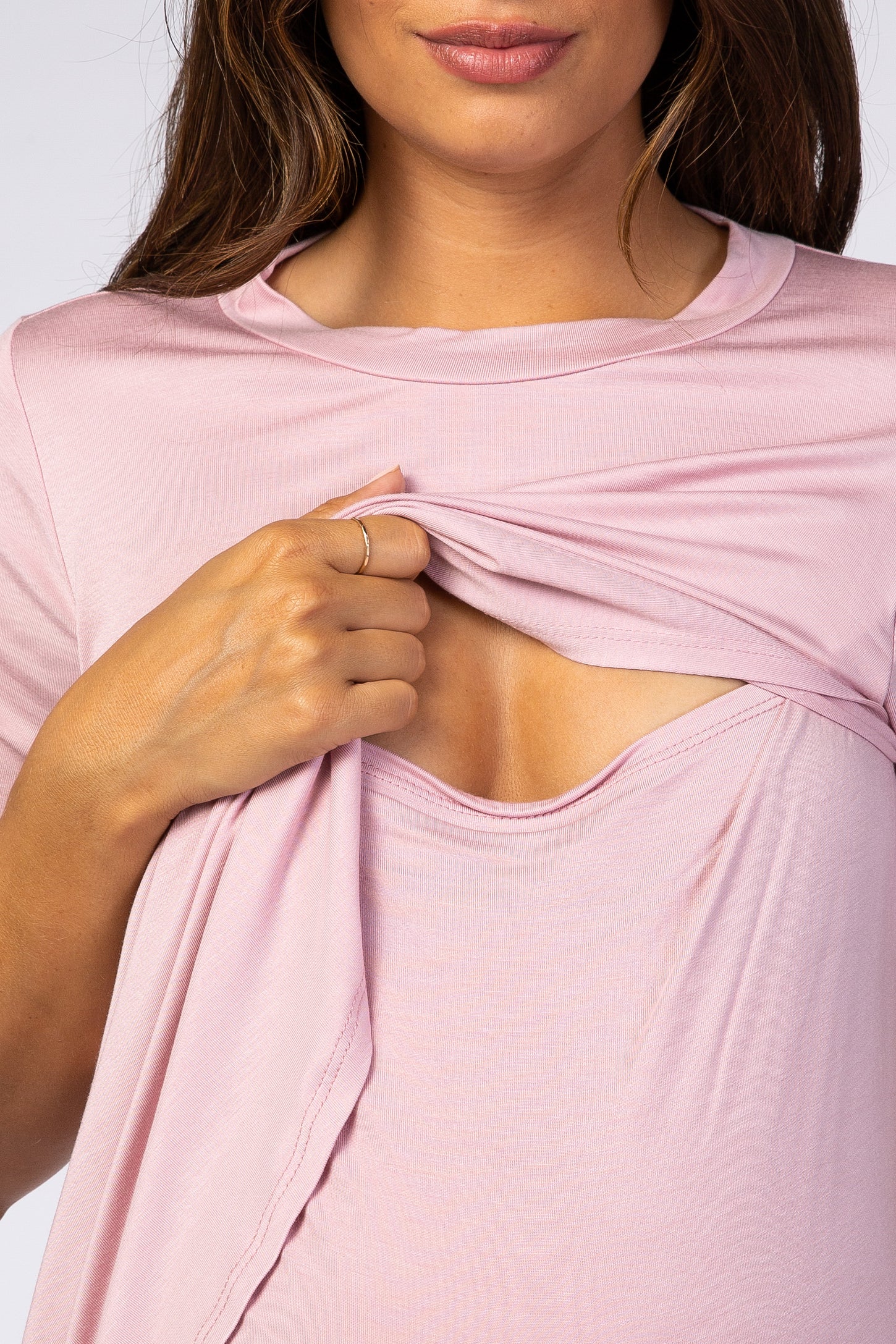 PinkBlush Mauve Short Sleeve Curved Hem Maternity Nursing Top