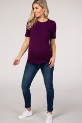 Plum Crew Neck Short Sleeve Maternity Top