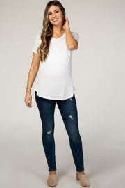 PinkBlush Navy Blue Lightly Distressed Maternity Jeans