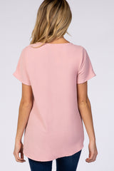 Light Pink Button Tie Front Maternity Top