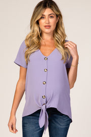 Lavender Button Tie Front Maternity Top