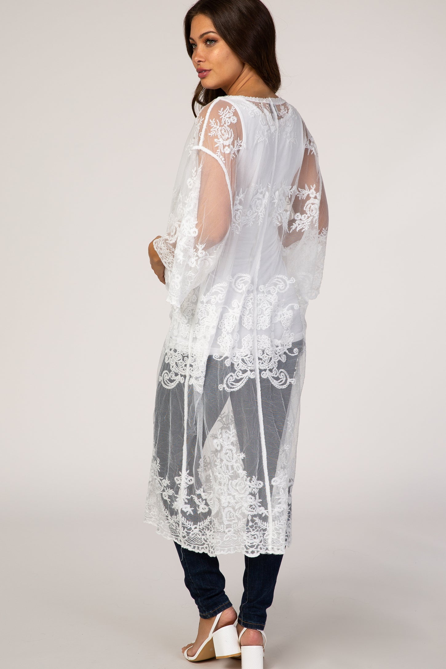 White Embroidered Lace Mesh Maternity Cover Up