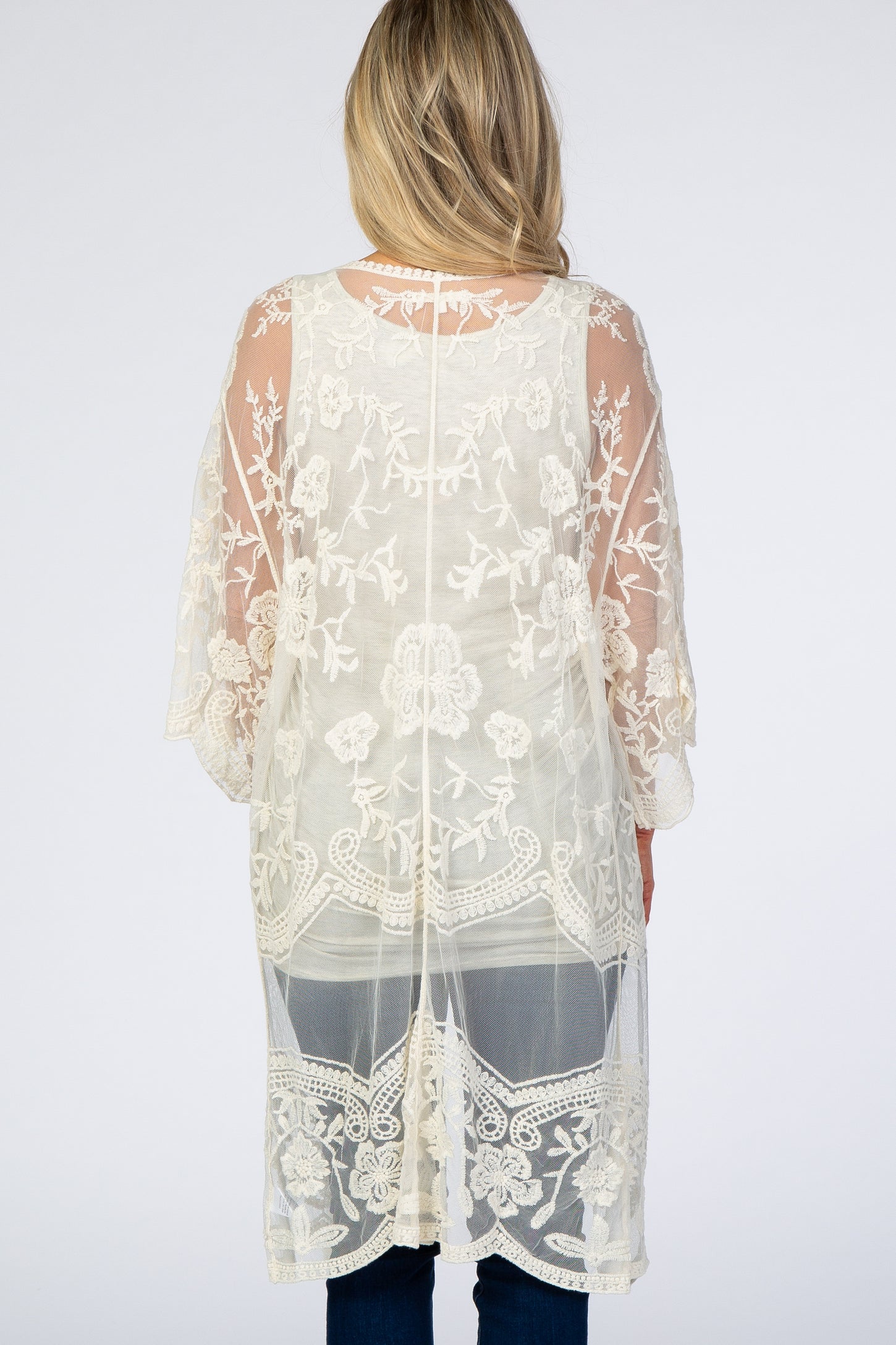 White Lace 3/4 Sleeve Maternity Cover Up