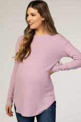 Lavender Long Sleeve Round Hem Textured Maternity Top