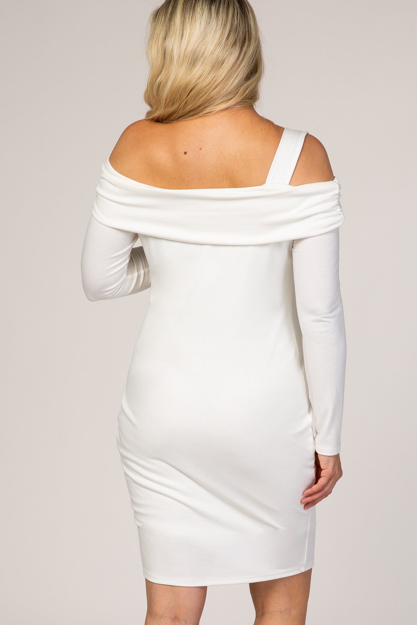 PinkBlush Ivory Fitted One Shoulder Maternity Dress