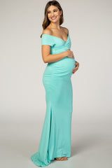 PinkBlush Light Mint Off Shoulder Wrap Maternity Photoshoot Gown/Dress