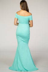 PinkBlush Light Mint Off Shoulder Wrap Maternity Photoshoot Gown/Dress