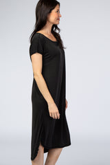 Black Faded Curved Hem Midi Dress