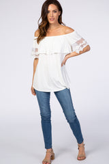 White Off Shoulder Lace Sleeve Top