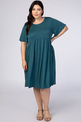 Teal Solid Plus Maternity Babydoll Dress