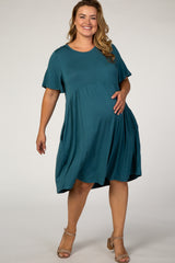 Teal Solid Plus Maternity Babydoll Dress