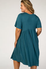 Teal Solid Plus Maternity Babydoll Dress