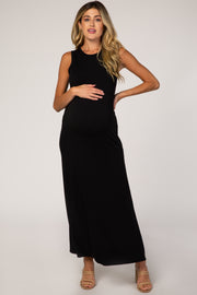 Black Side Slit Maternity Maxi Dress