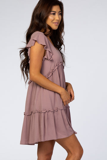Mauve Ruffle Mini Dress