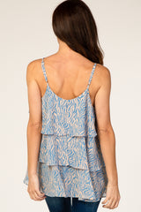 Blue Zebra Print Tiered Tank Top