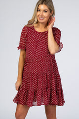 Red Printed Tiered Maternity Babydoll Dress