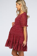 Red Printed Tiered Maternity Babydoll Dress