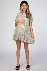 Ivory Printed Tiered Maternity Babydoll Dress