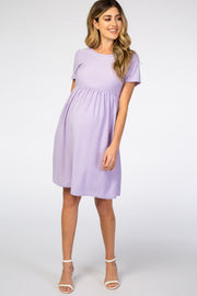 Lavender Swiss Dot Short Sleeve Maternity Dress