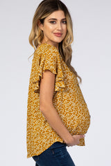 Mustard Floral Button Down Maternity Top