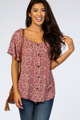 Rust Floral Button Down Top