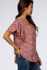 Rust Floral Button Down Top