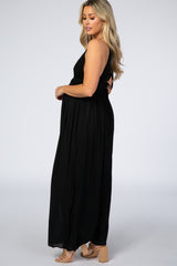 Black Halter Neck Wide Leg Maternity Jumpsuit