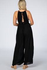 Black Halter Neck Wide Leg Maternity Jumpsuit