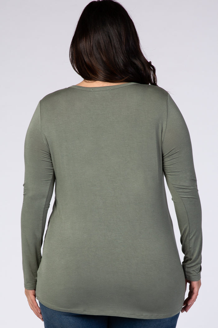 Light Olive Basic Long Sleeve Plus Top