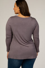 Grey Basic Long Sleeve Plus Top