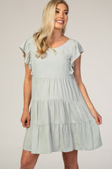 Mint Textured Tiered Ruffle Accent Maternity Dress