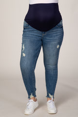 PinkBlush Medium Wash Distressed Hem Plus Maternity Jeans