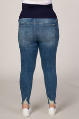 PinkBlush Medium Wash Distressed Hem Plus Maternity Jeans