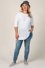 PinkBlush Medium Wash Distressed Hem Plus Maternity Jeans