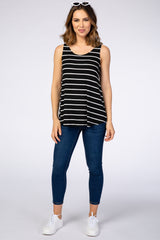 Black Striped Round Neck Tank Top