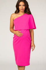 PinkBlush Fuchsia One Shoulder Overlay Fitted Maternity Dress