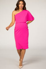 PinkBlush Fuchsia One Shoulder Overlay Fitted Maternity Dress