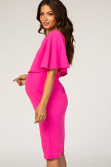 PinkBlush Fuchsia One Shoulder Overlay Fitted Maternity Dress