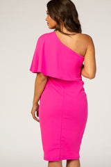 PinkBlush Fuchsia One Shoulder Overlay Fitted Maternity Dress