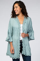 Light Blue Crochet Lace Ruffle Sleeve Cover Up