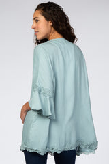 Light Blue Crochet Lace Ruffle Sleeve Cover Up