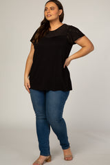 PinkBlush Black Eyelet Short Flutter Sleeve Plus Maternity Top