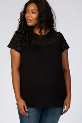 PinkBlush Black Eyelet Short Flutter Sleeve Plus Maternity Top