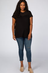 PinkBlush Black Eyelet Short Flutter Sleeve Plus Maternity Top