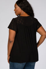 PinkBlush Black Eyelet Short Flutter Sleeve Plus Maternity Top