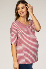 Mauve Striped Drop Shoulder Maternity Top