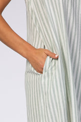 Mint Green Striped High Neck Sleeveless Maxi Dress