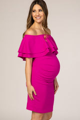 Fuchsia Off Shoulder Fitted Maternity Dress