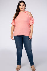 Coral Cold Shoulder Ruffle Maternity Plus Top