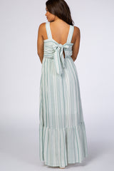 Mint Green Striped Open Back Thick Strap Maternity Maxi Dress